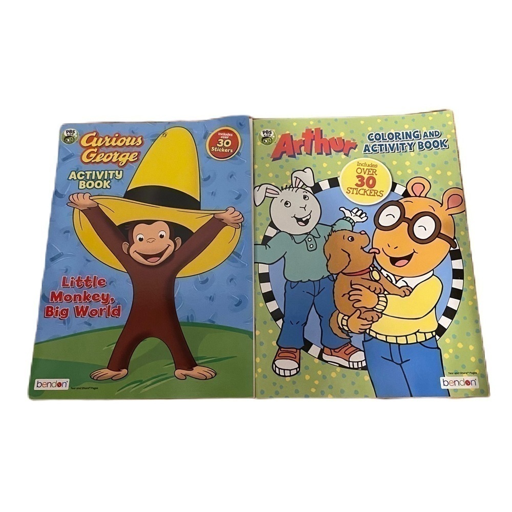 Pbs Kids Arthur Curious George Coloring Workbook Bundle W/ Stickers New